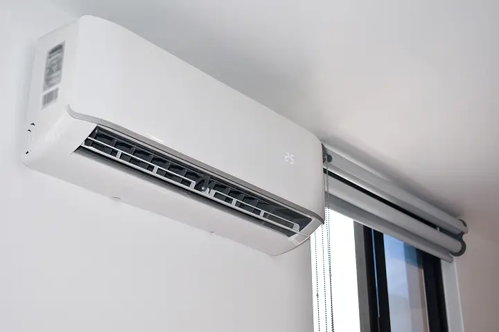 A ductless mini-split heat pump installed in a home.